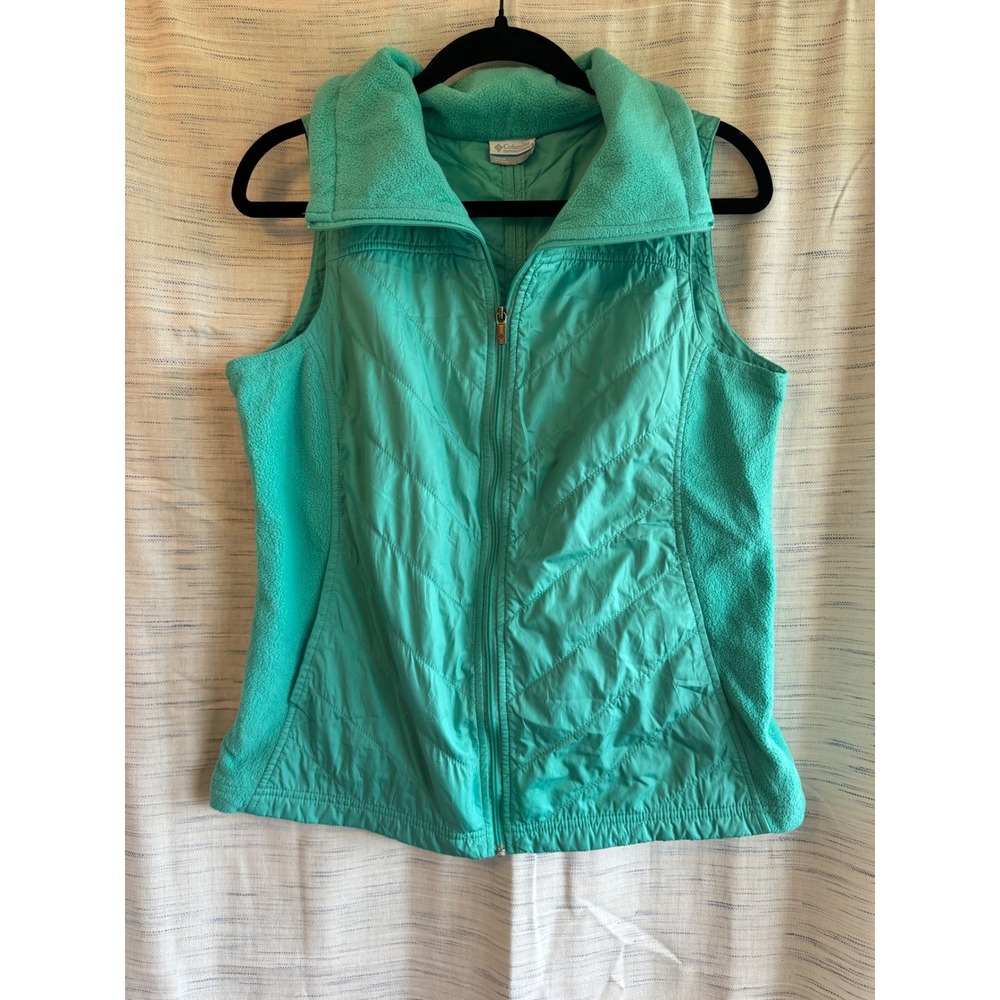 Columbia Womens Quilted Fleece Mix Vest Aqua Turquoise Full Zip Medium